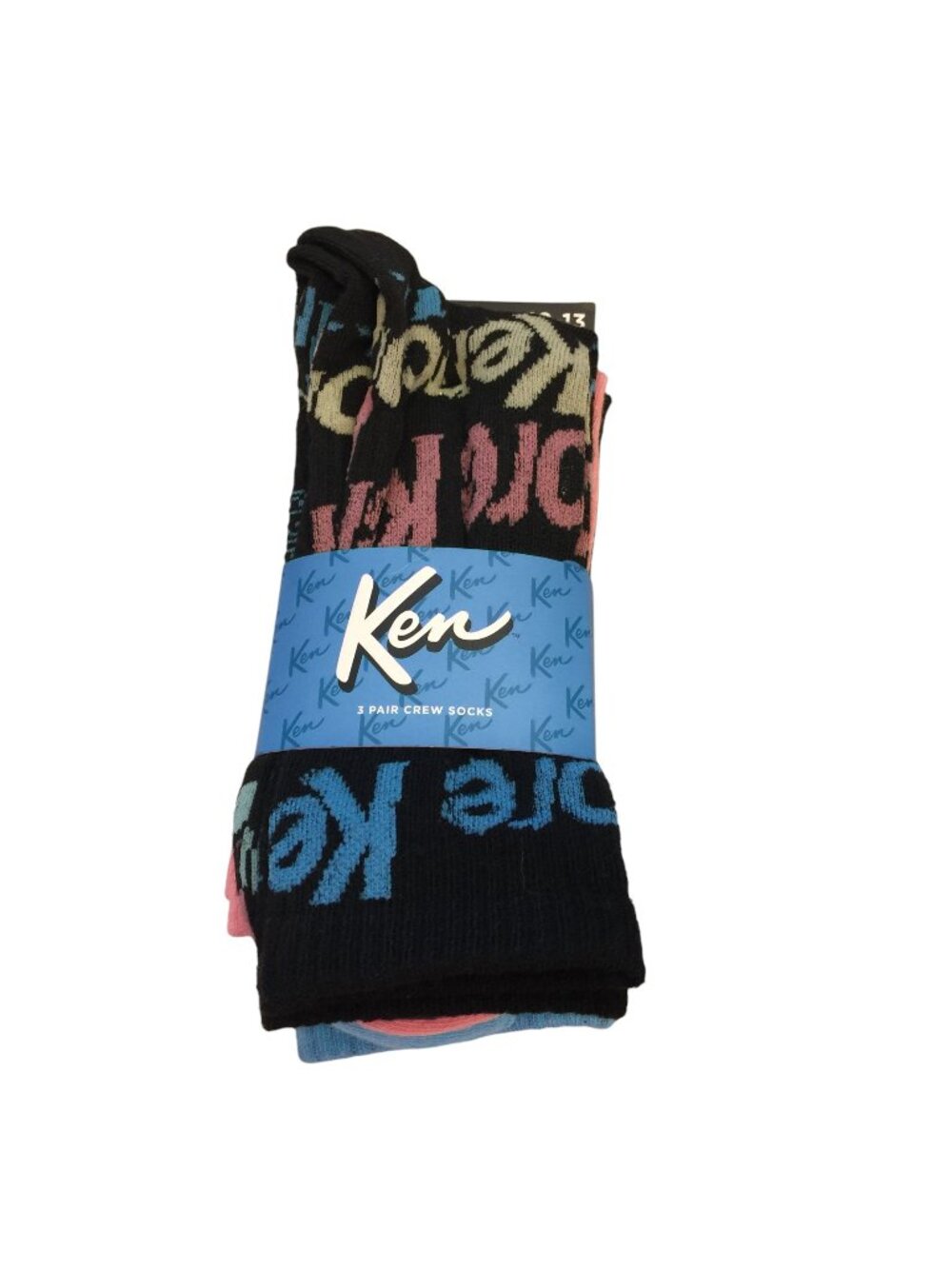 Barbie Kencore Men's Crew Socks Size 10-13 Black Pink Blue Set of 3